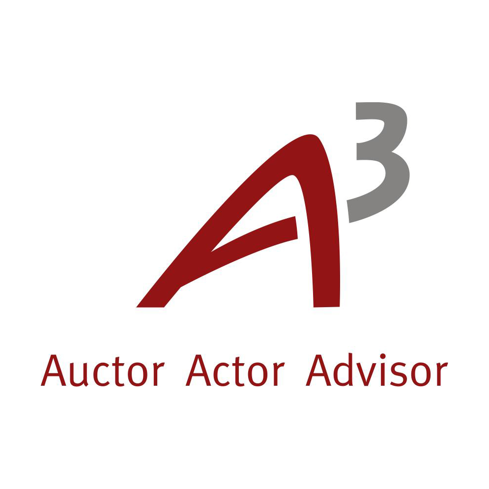 Partner: AAA Auctor Actor Advisor GmbH Logo mit einem großen rotem A hoch 3 