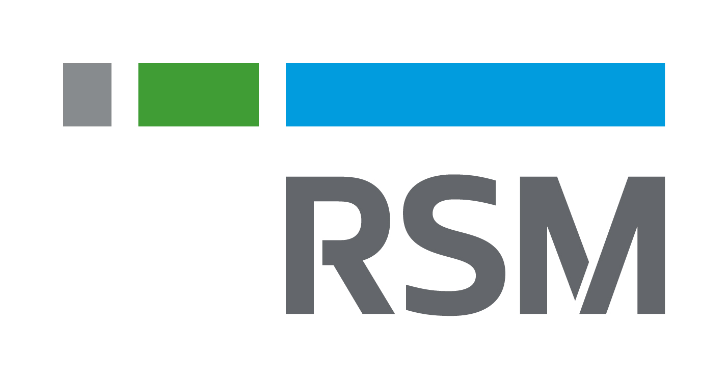 Partner: RSM Schriftzug in Großbuchstaben mit grau-grün-blauen Balken darüber